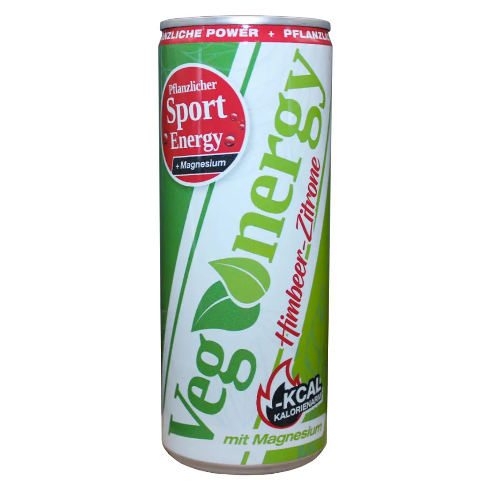 Vegenergy Himbeer-Zitrone Sport Energy Drink Dose freigestellt, 250 ml, mit Magnesium