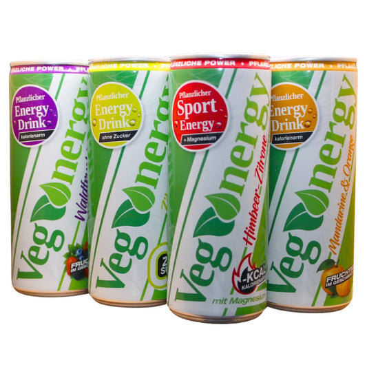 Vegenergy 4-Sorten Starterbox mit vier verschiedenen Energy-Drink-Dosen