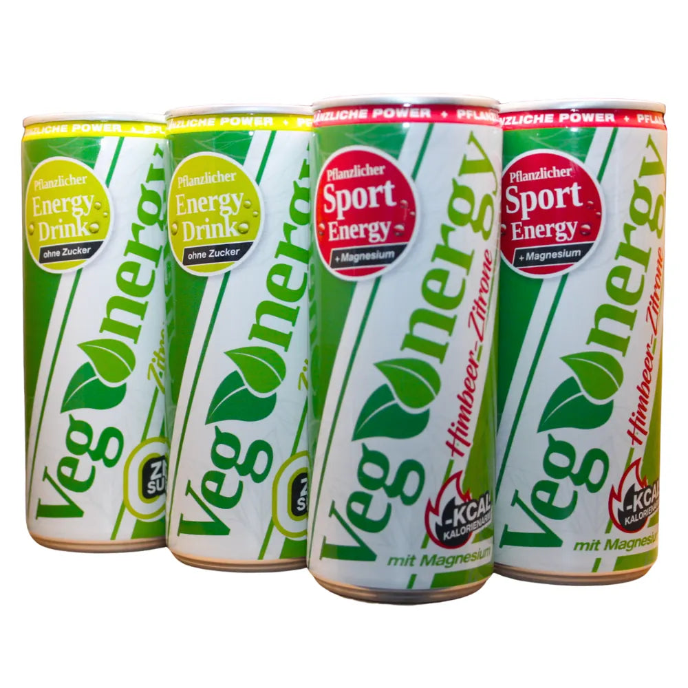 Vegenergy Sport Starterbox mit vier Dosen Energy Drink in Sport-Varianten