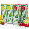 Vegenergy Sport Starterbox mit vier Energy-Drink-Dosen und Fruchtabbildungen