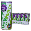 Vegenergy Waldfrucht Energy Drink im 24er Tray mit 250 ml Dosen auf weißem Hintergrund